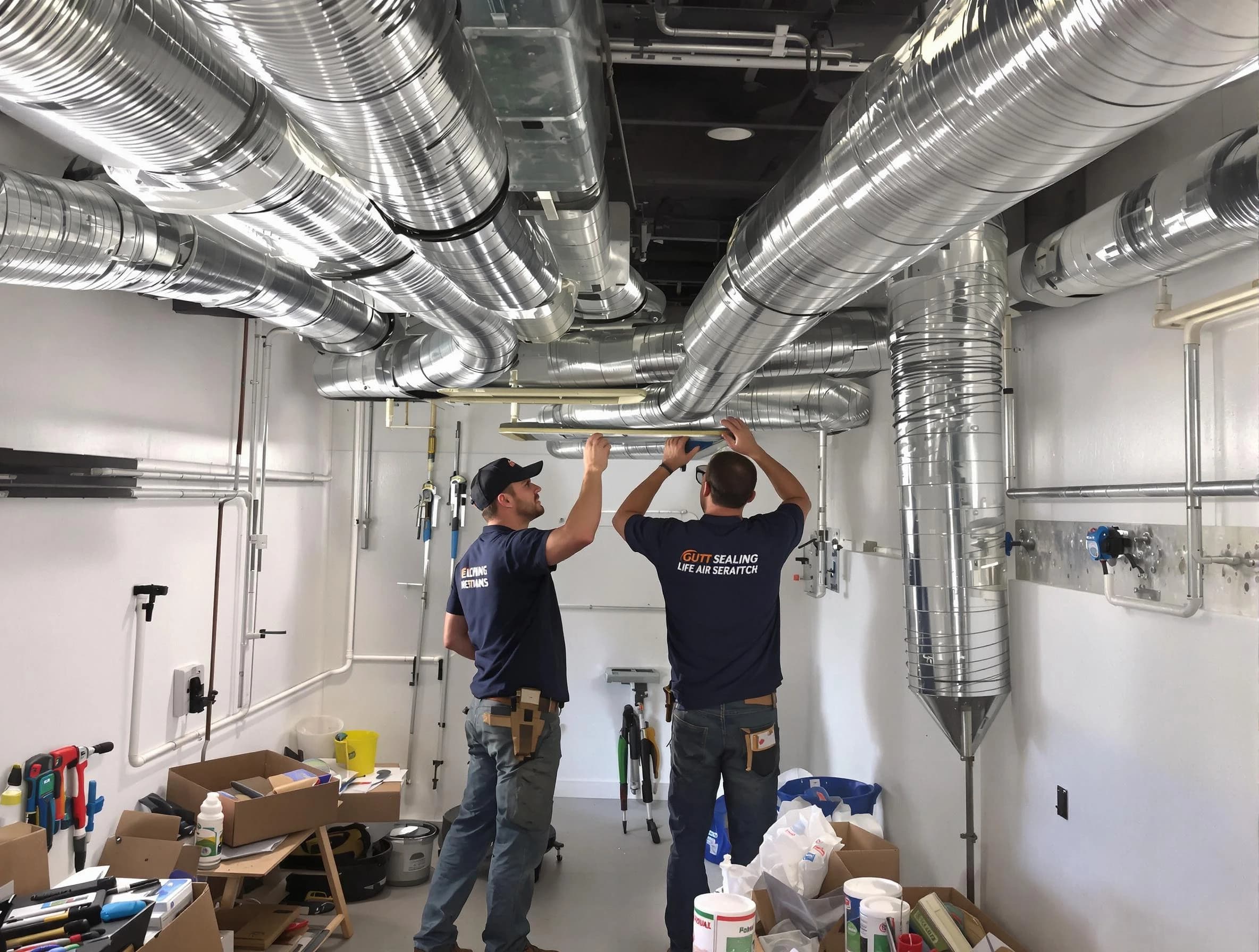 Dracut Air Duct Cleaning technician applying professional duct sealing solutions in Dracut