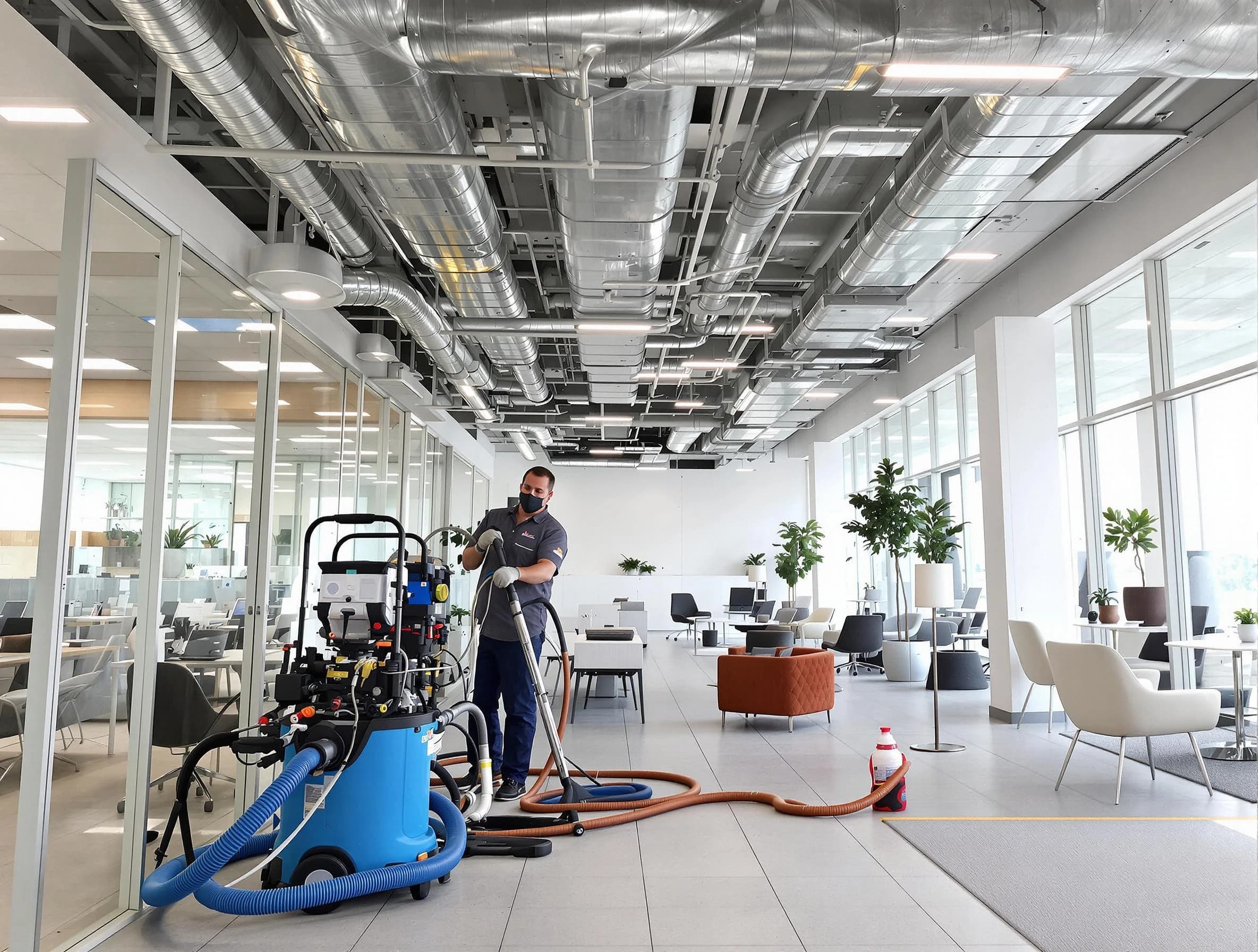 Dracut Air Duct Cleaning team conducting comprehensive commercial duct cleaning at a business location in Dracut