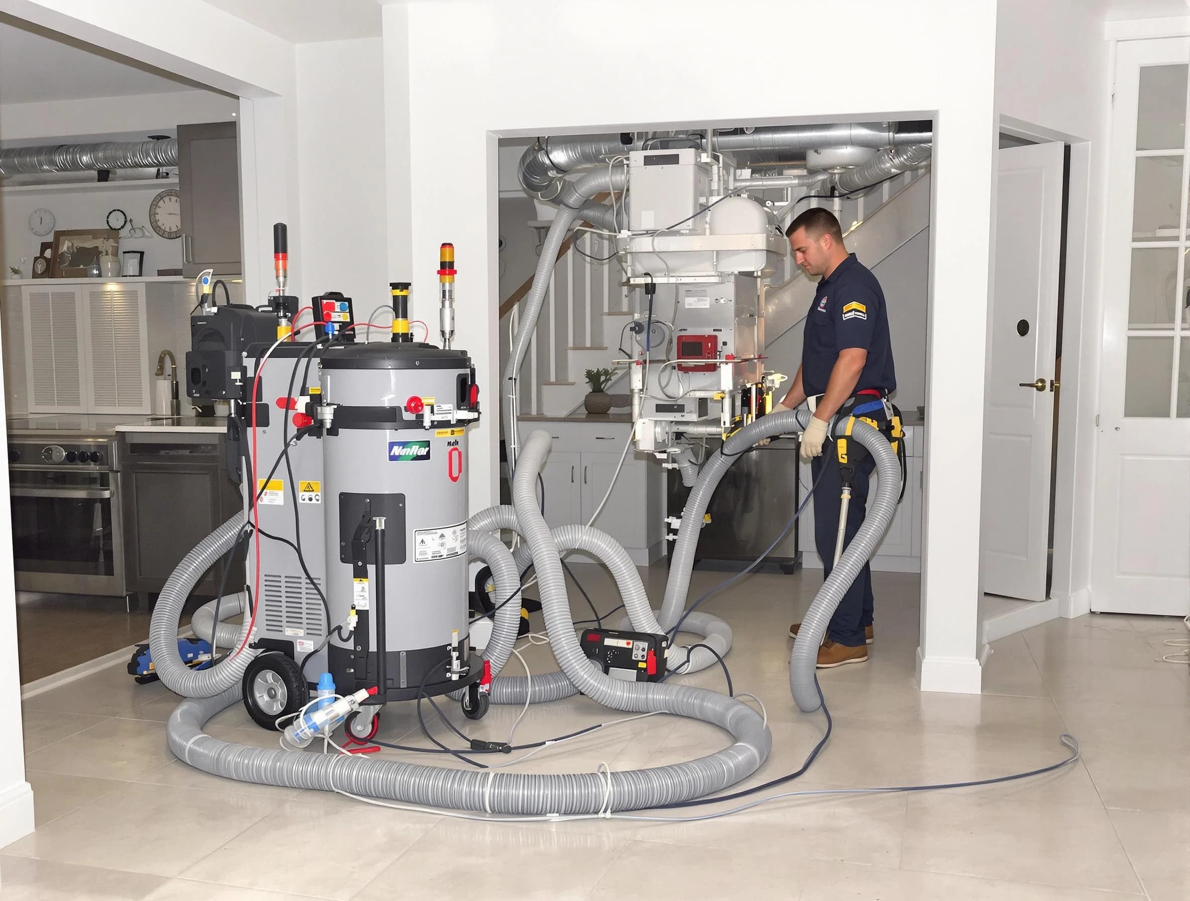 Dracut Air Duct Cleaning technician operating negative pressure cleaning equipment for thorough duct maintenance in Dracut