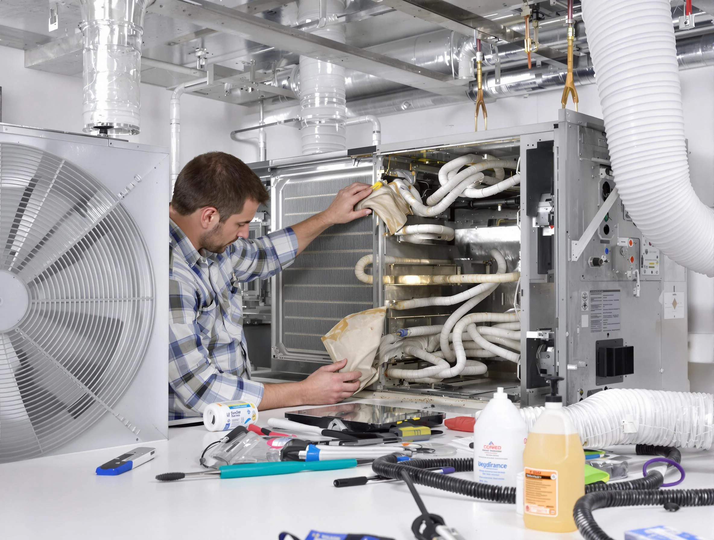 Dracut Air Duct Cleaning specialist performing precision AC coil cleaning in Dracut