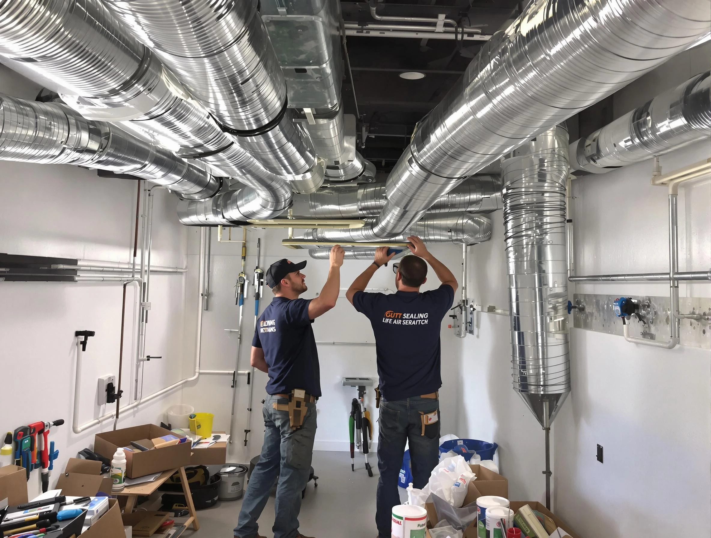 Dracut Air Duct Cleaning technician applying professional duct sealing solutions in Dracut