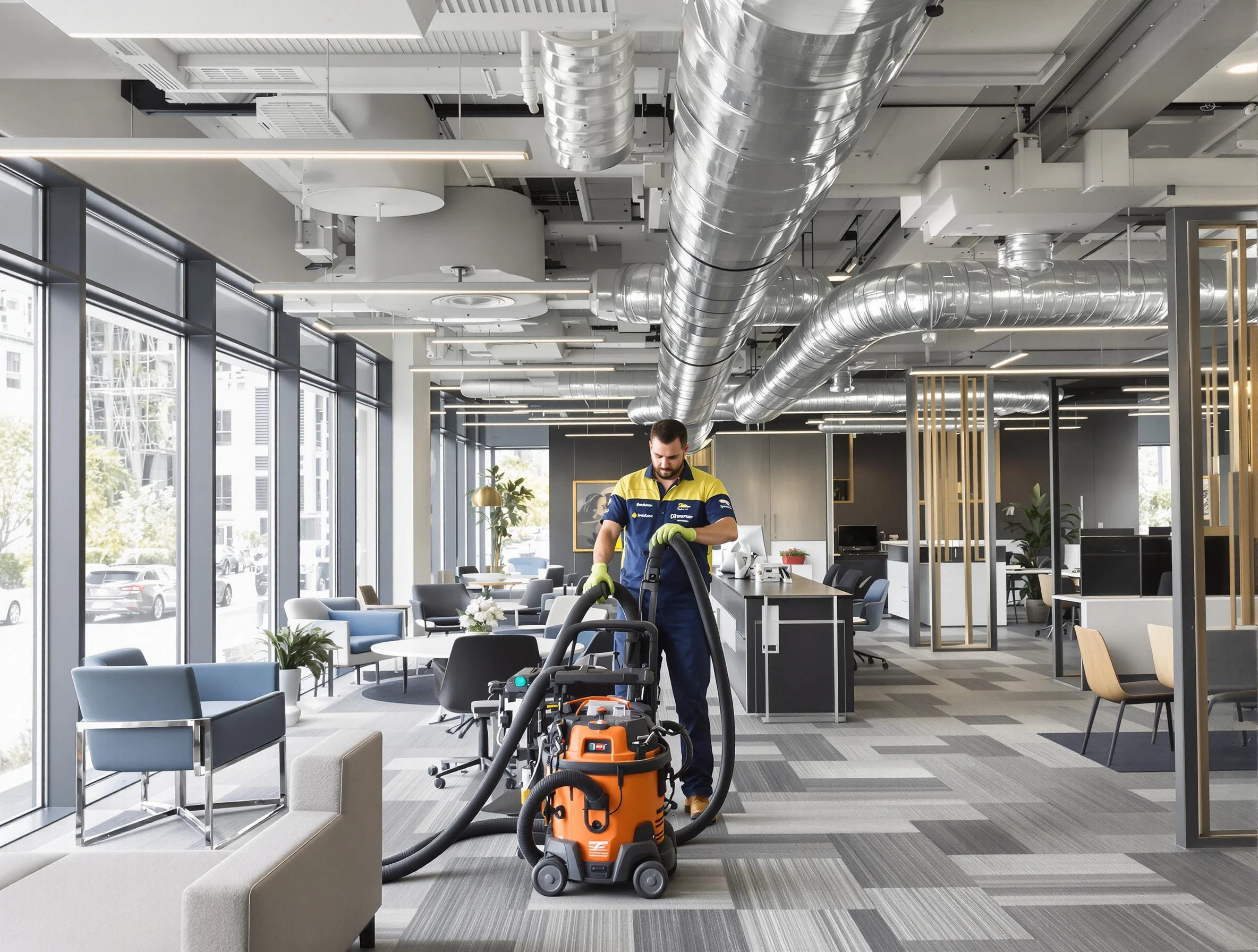 Dracut Air Duct Cleaning team performing thorough commercial duct cleaning at a Dracut business center